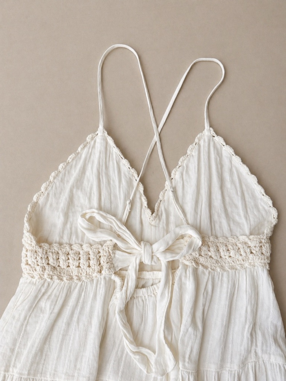 Aerie Ivory Crochet Babydoll Dress Boho Summer Flowy Size L NWT - Picture 5 of 9